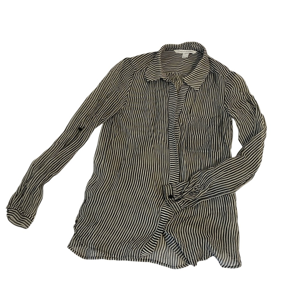 Diane Von Furstenberg Silk Black & White Striped Blouse- Sz 0- Great Condition